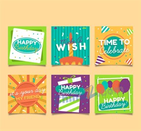 彩色方形生日卡片矢量素材